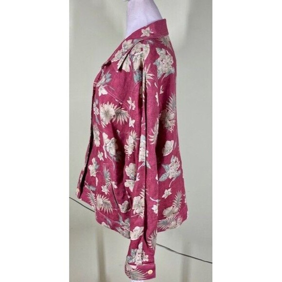 LA Chemise Womens Petite Sz LP Red Floral Linen Blend Shacket Grandmacore - Picture 5 of 9
